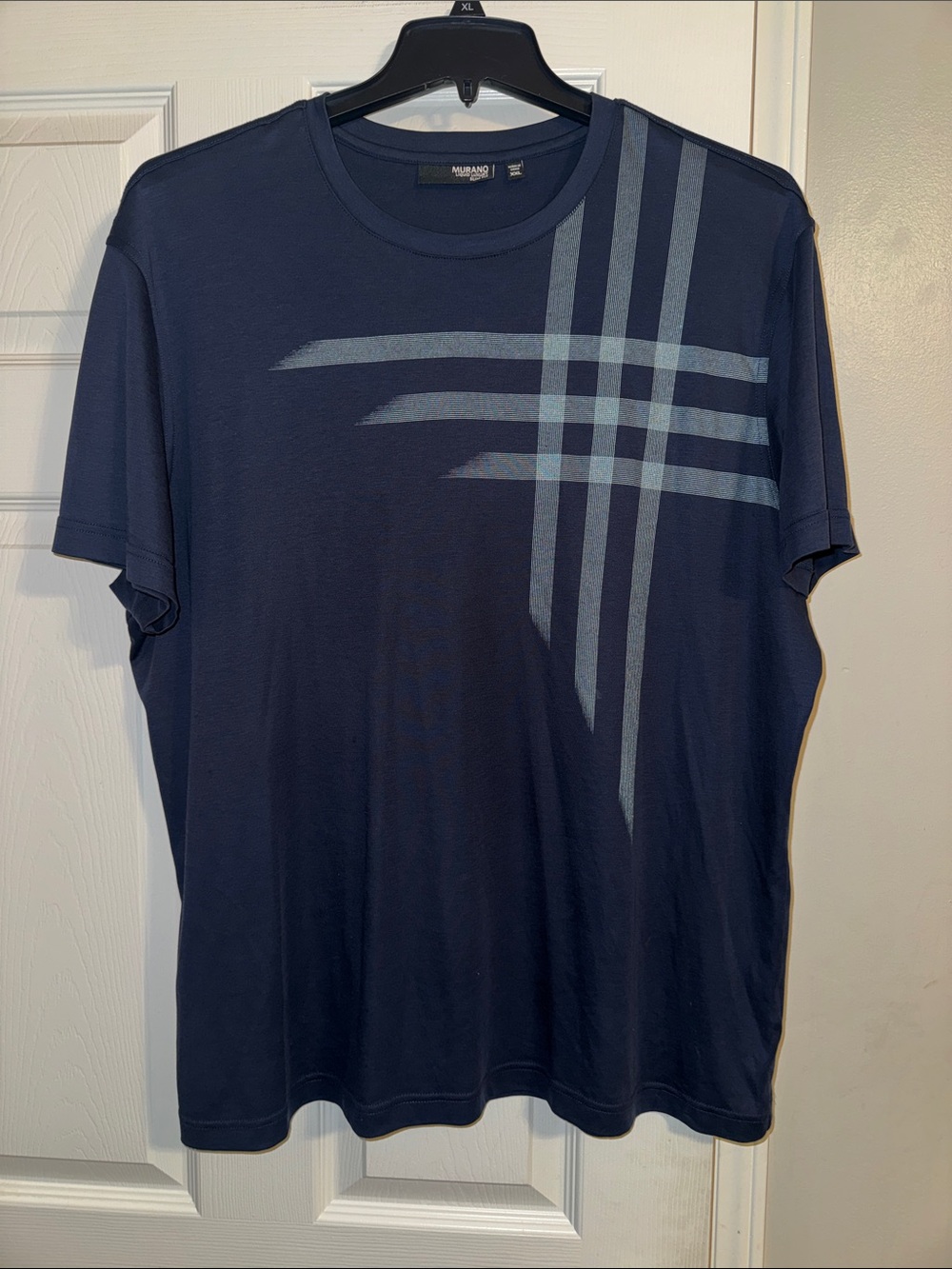 Murano Navy Short Sleeve Tee with Light Gray Geometric Stripes